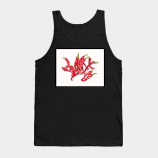 Red Cayenne Peppers on White, Colored Pencil Tank Top